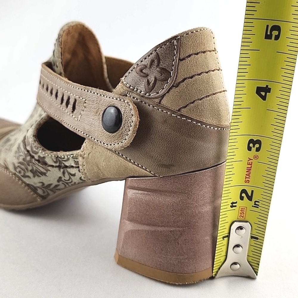 Maciejka Women's Leather Heeled Taupe Cream Floral Print Shoes Block Heel Sz 37 - Picture 16 of 16